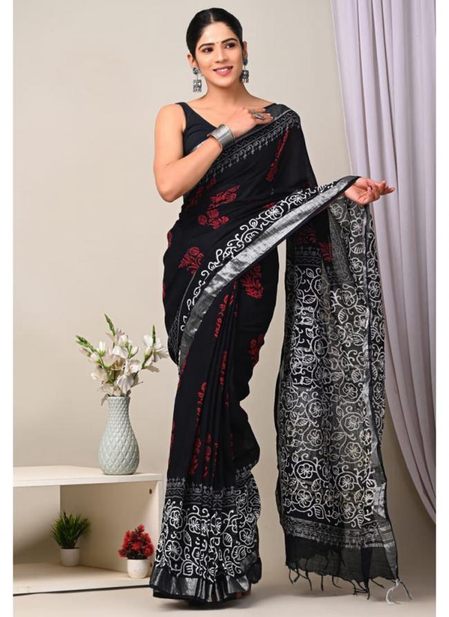 Cotton  Black Daily Wear Printed Saree